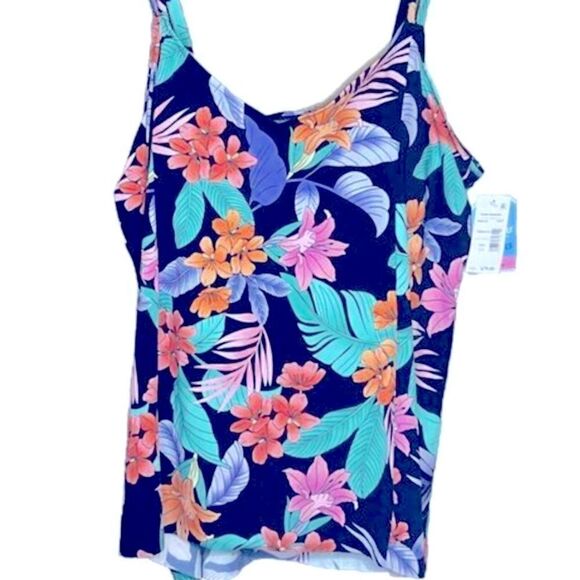 Swim Solutions Navy Multi Plus Size swimsuit Double Strap Tankini Size 16W $79 - Picture 4 of 15